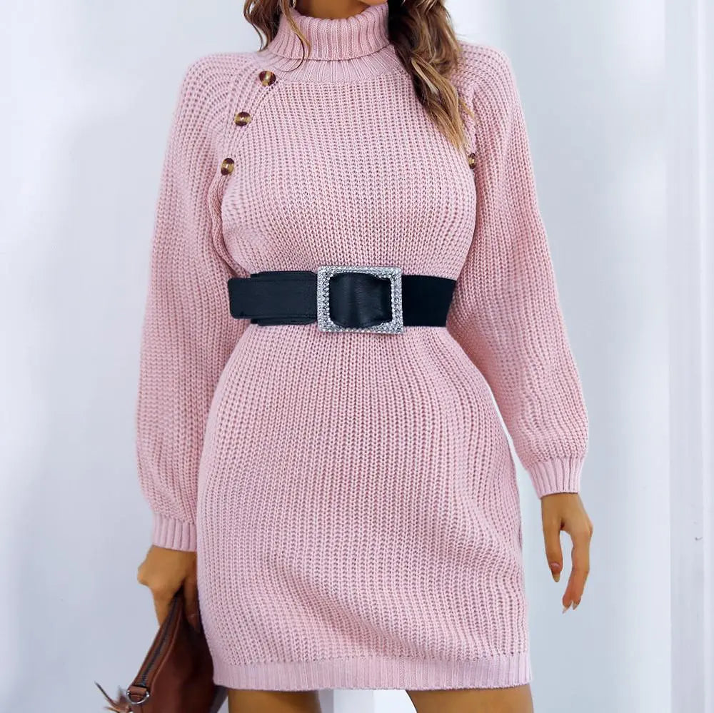 Gestricktes Minikleid mit Hohem Ausschnitt und Lockere Form Für Damen