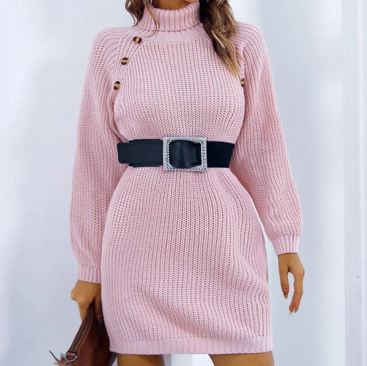 Gestricktes Minikleid mit Hohem Ausschnitt und Lockere Form Für Damen