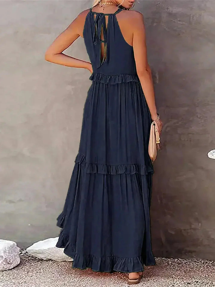 Damen Ärmelloses Maxikleid Mit Rüschen Saum