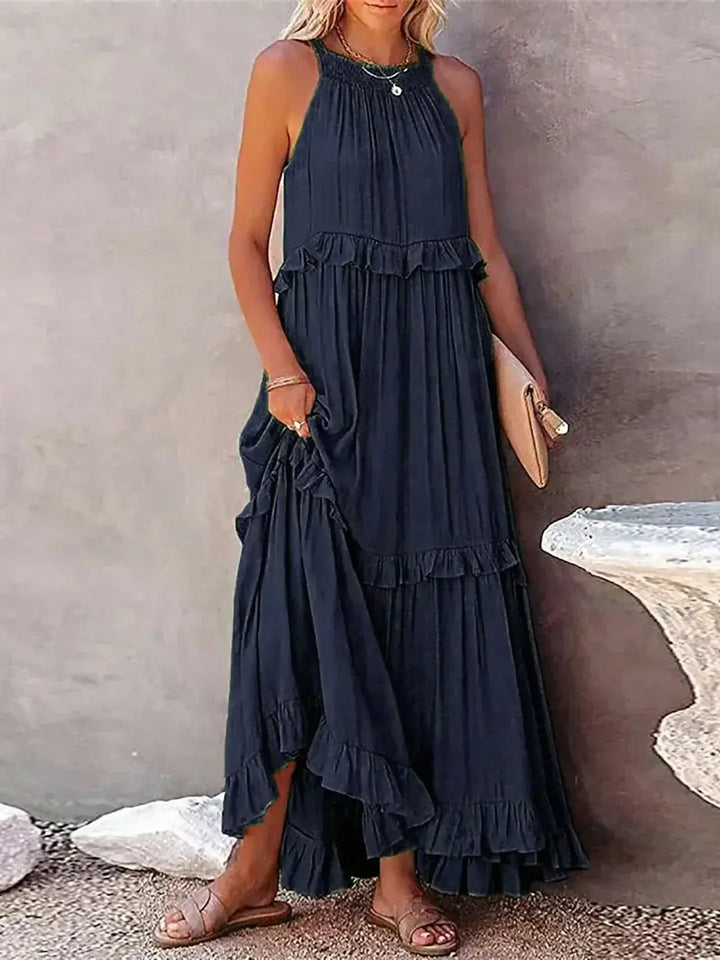 Damen Ärmelloses Maxikleid Mit Rüschen Saum