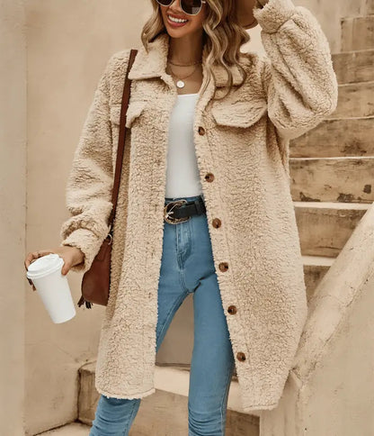 Gemütlicher Sherpa Mantel Mit Knöpfen Für Damen Winter