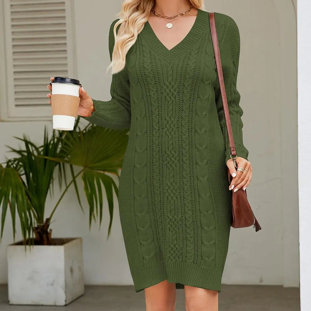 V Ausschnitt Gestricktes Minikleid Mit Langarm Für Damen