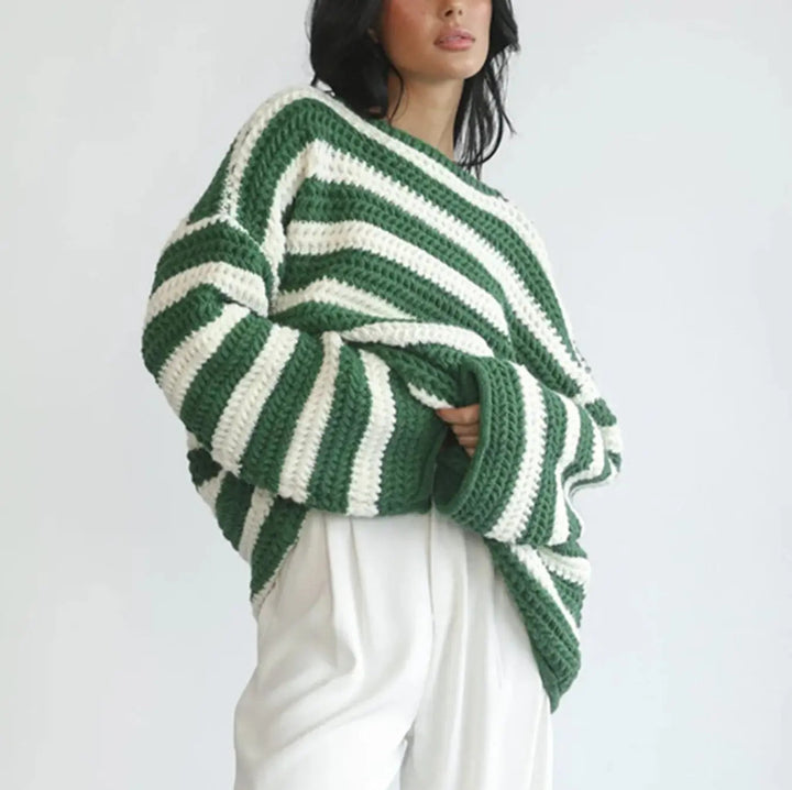 Gestreifter Strickpullover Perfekt Für Gemütliche Winter Damen