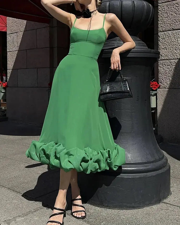 Damen Midikleid mit Verspieltem Rüschen Saum Design