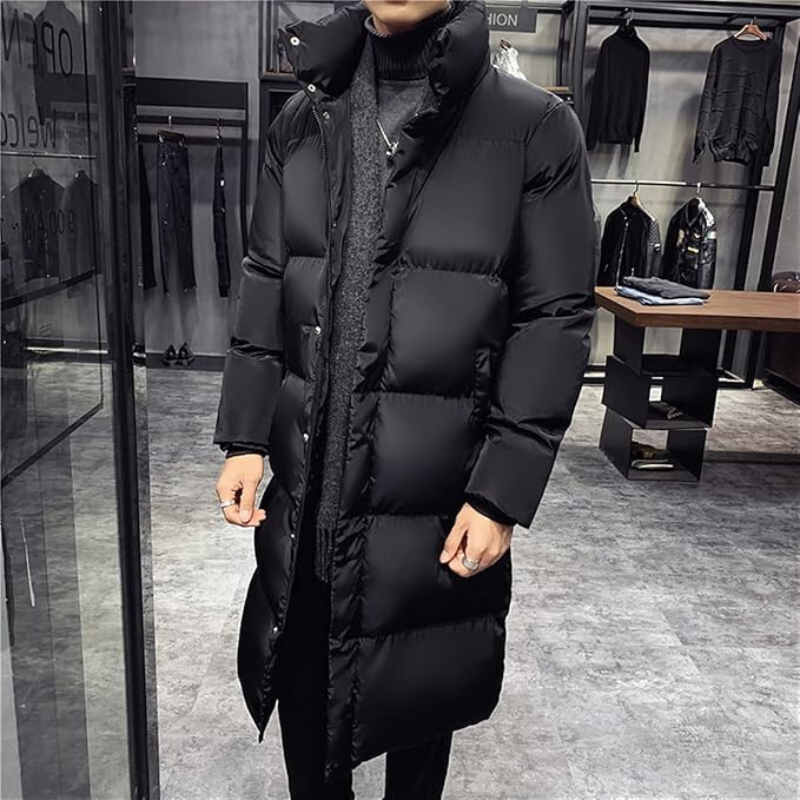Herren Langer Steppmantel Mit Hohem Kragen Design