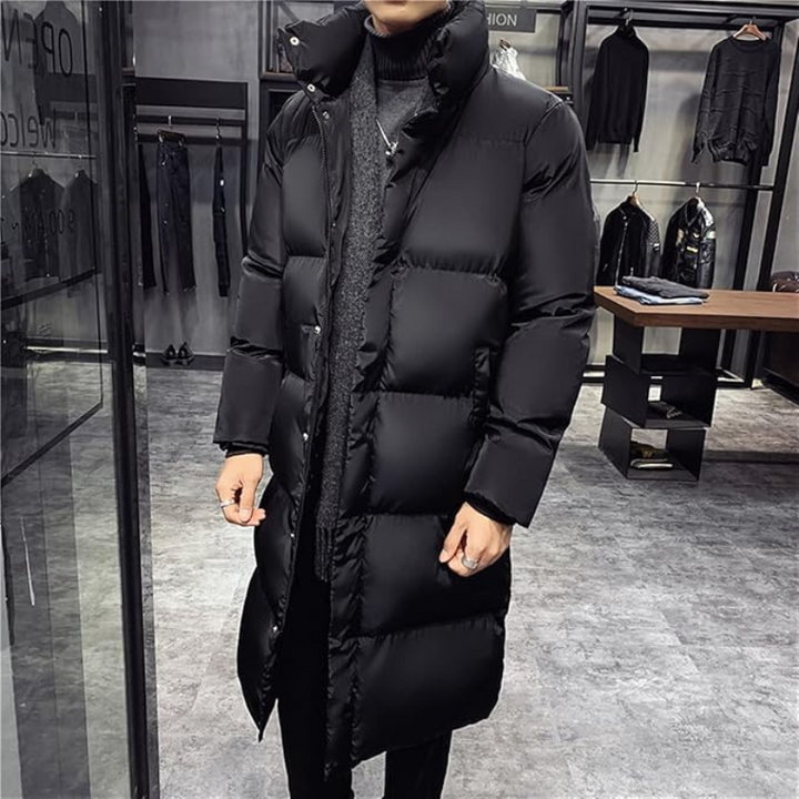 Herren Langer Steppmantel Mit Hohem Kragen Design