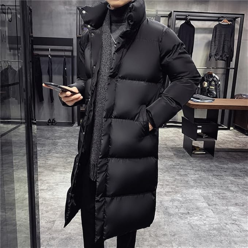 Herren Langer Steppmantel Mit Hohem Kragen Design