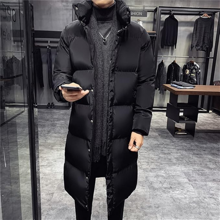 Herren Langer Steppmantel Mit Hohem Kragen Design