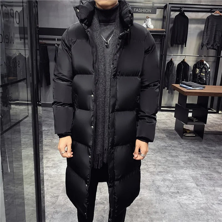Herren Langer Steppmantel Mit Hohem Kragen Design