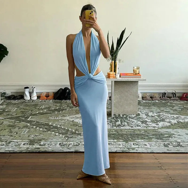 Damen Maxikleid Mit Tiefem Ausschnitt Und Seitlichen Cutouts