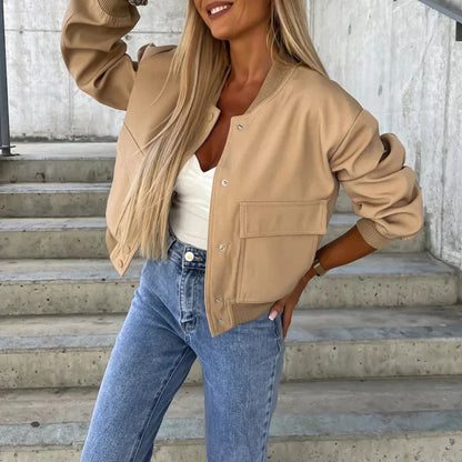 Minimalistische Jacke Mit Knöpfen Damen Winter