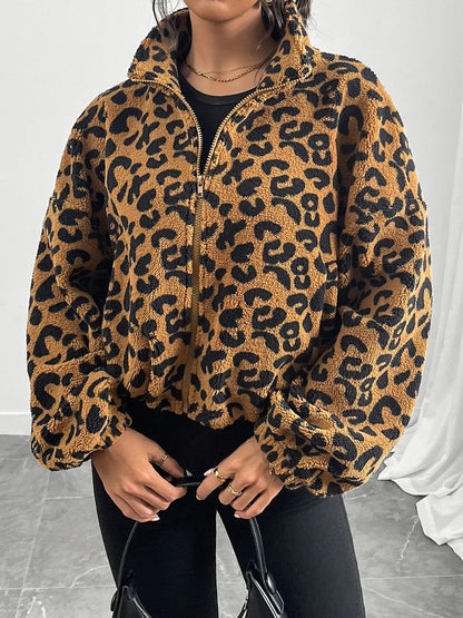 Reißverschlussmantel Mit Leopardenmuster Für Damen