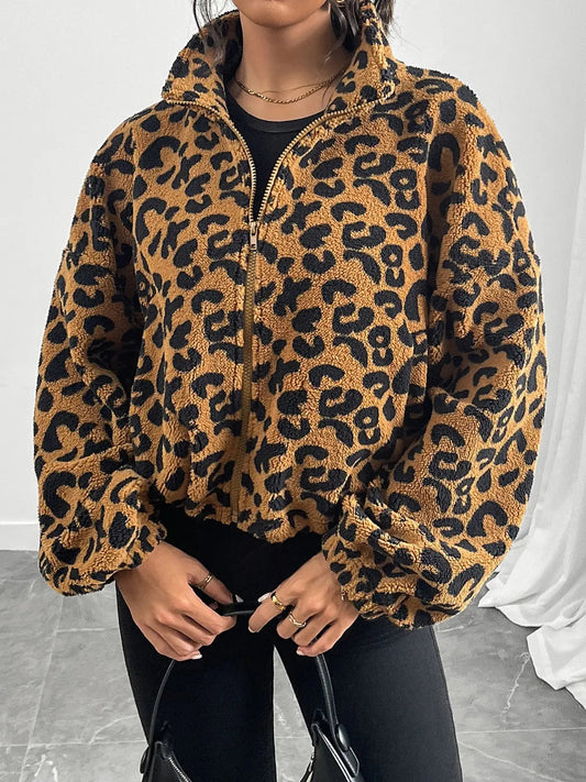 Reißverschlussmantel Mit Leopardenmuster Für Damen