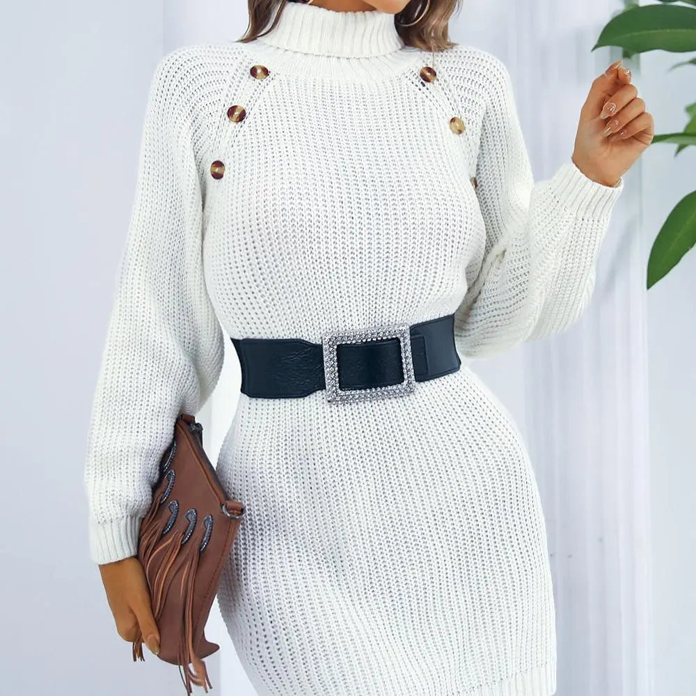 Gestricktes Minikleid mit Hohem Ausschnitt und Lockere Form Für Damen