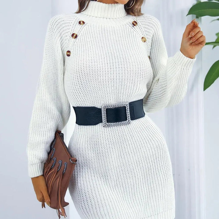 Gestricktes Minikleid mit Hohem Ausschnitt und Lockere Form Für Damen