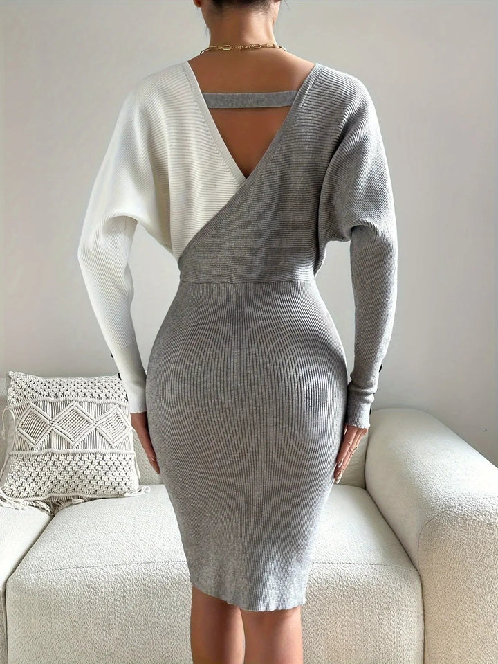 Zweiteiliges Bodycon Kleid Mit Tiefem V Rückendesign