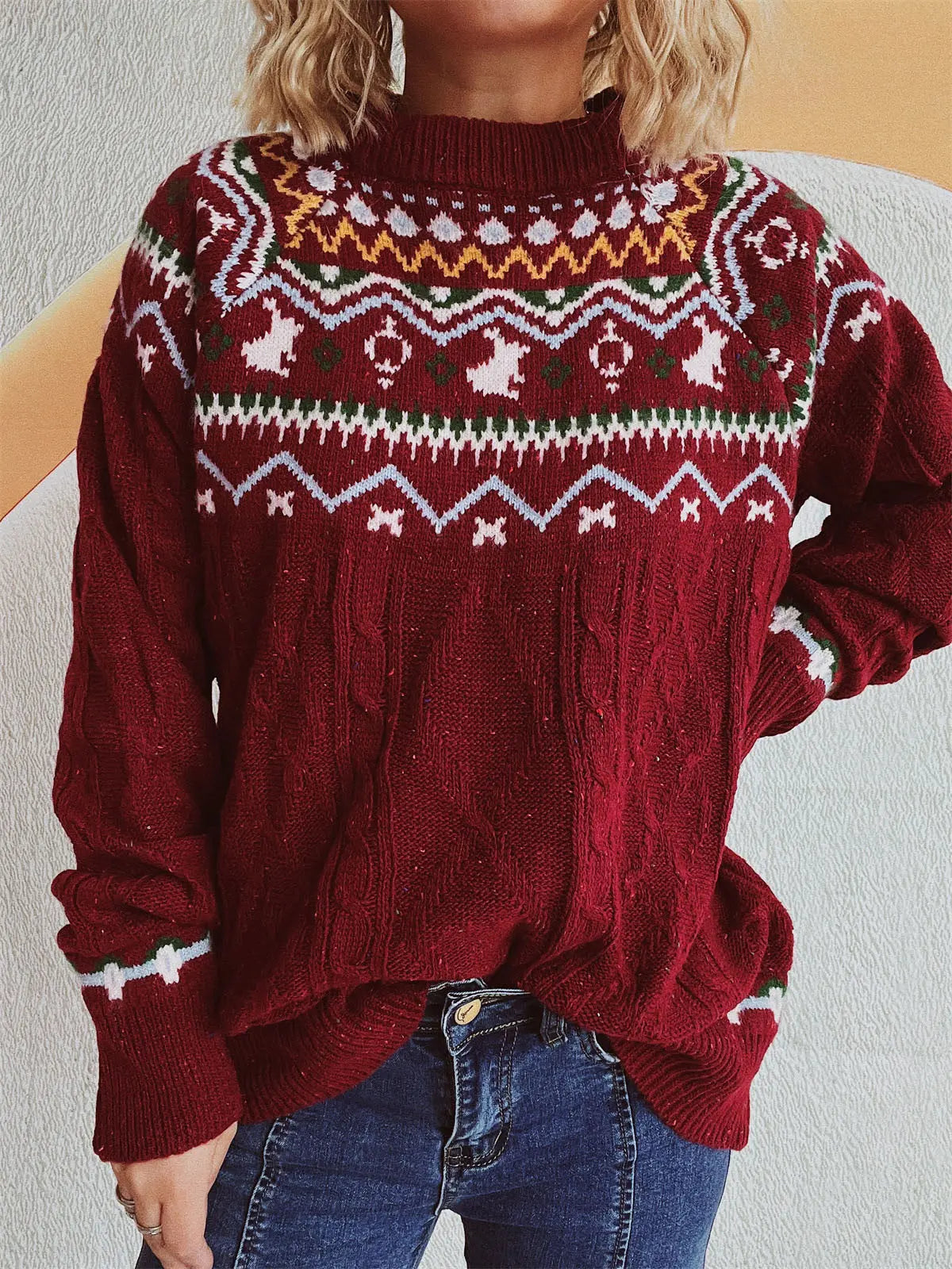 Strickpullover mit Nordischem Muster Perfekt für Winter Damen