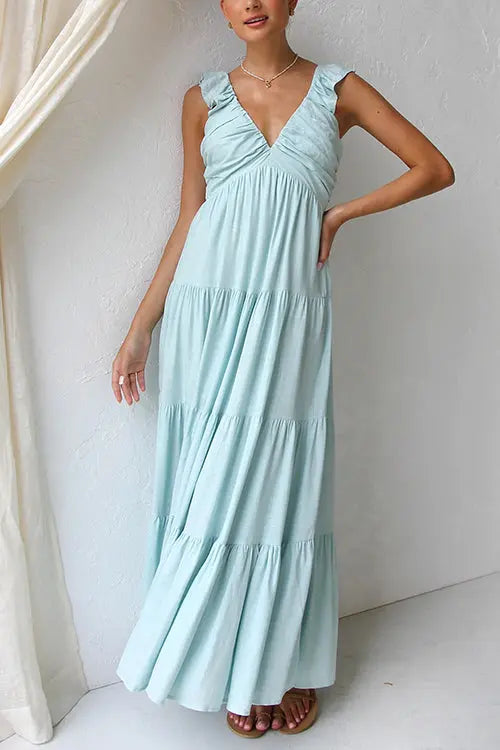 Damen Ärmelloses Maxikleid Mit Tiefem V-Ausschnitt Design