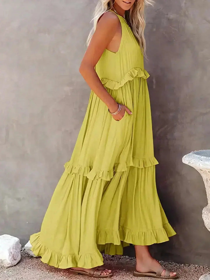 Damen Ärmelloses Maxikleid Mit Rüschen Saum