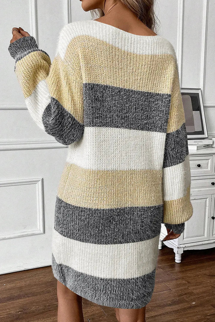 Damen Locker Geschnittenes Strick Minikleid Mit Breiten Streifen