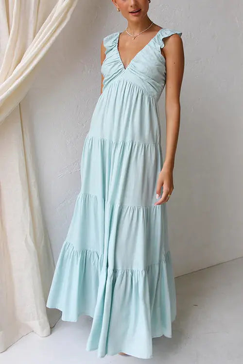 Damen Ärmelloses Maxikleid Mit Tiefem V-Ausschnitt Design