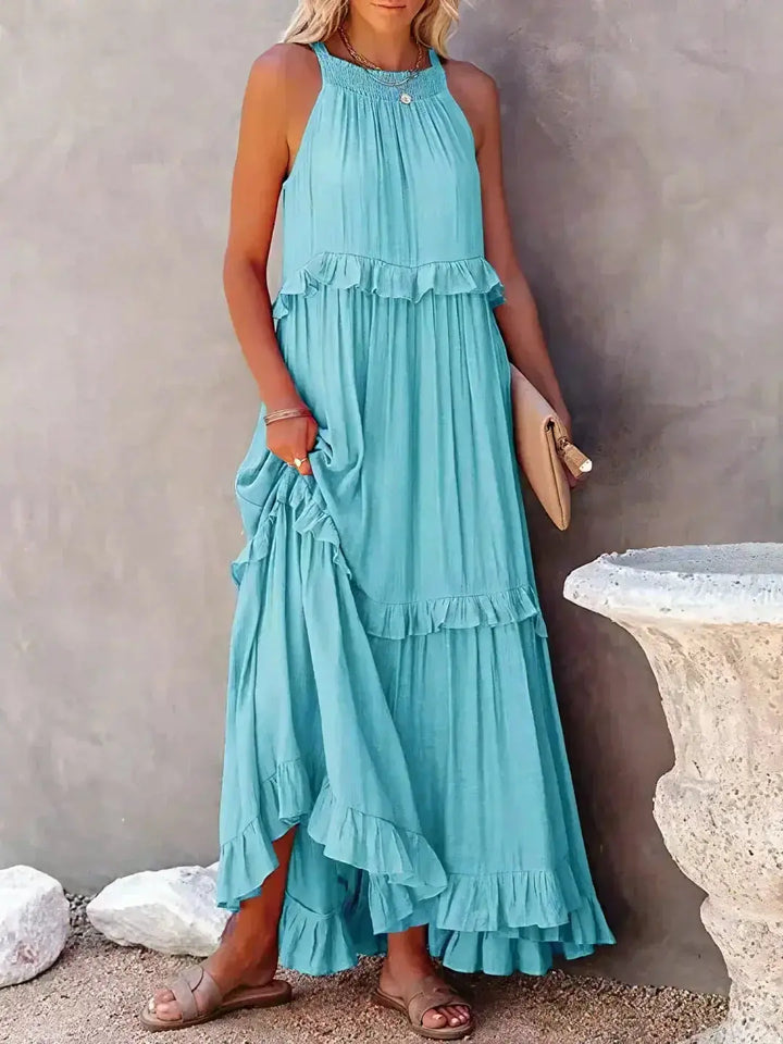 Damen Ärmelloses Maxikleid Mit Rüschen Saum