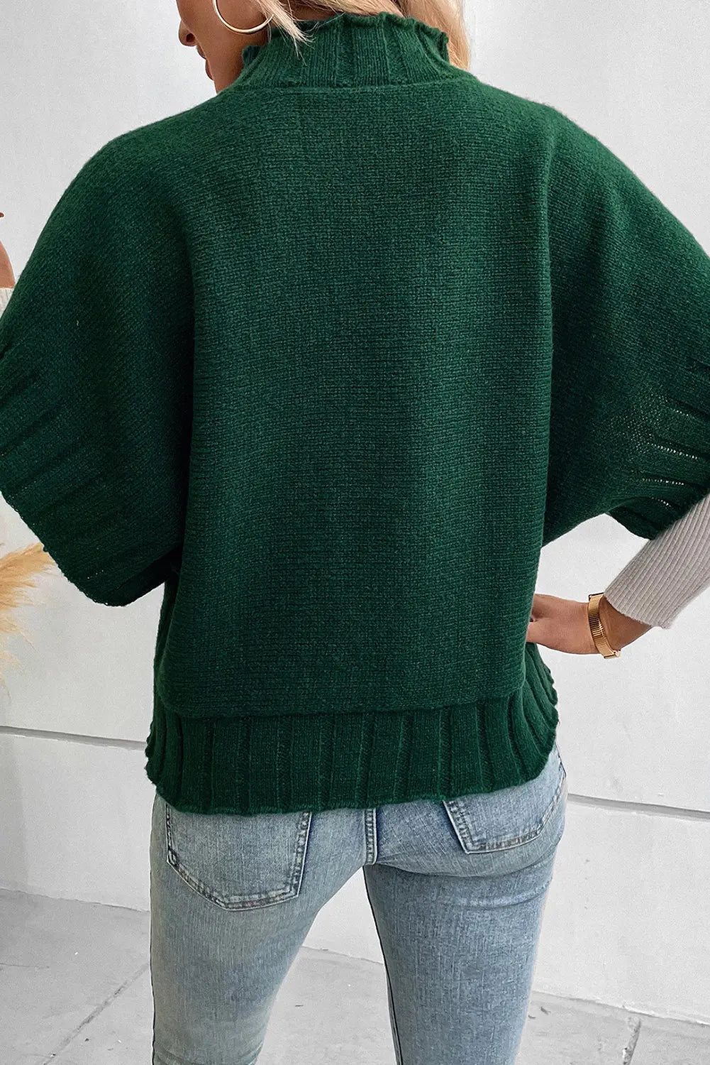 Kurzärmeliger Strickponcho Pullover Perfekt Für Winter Damen