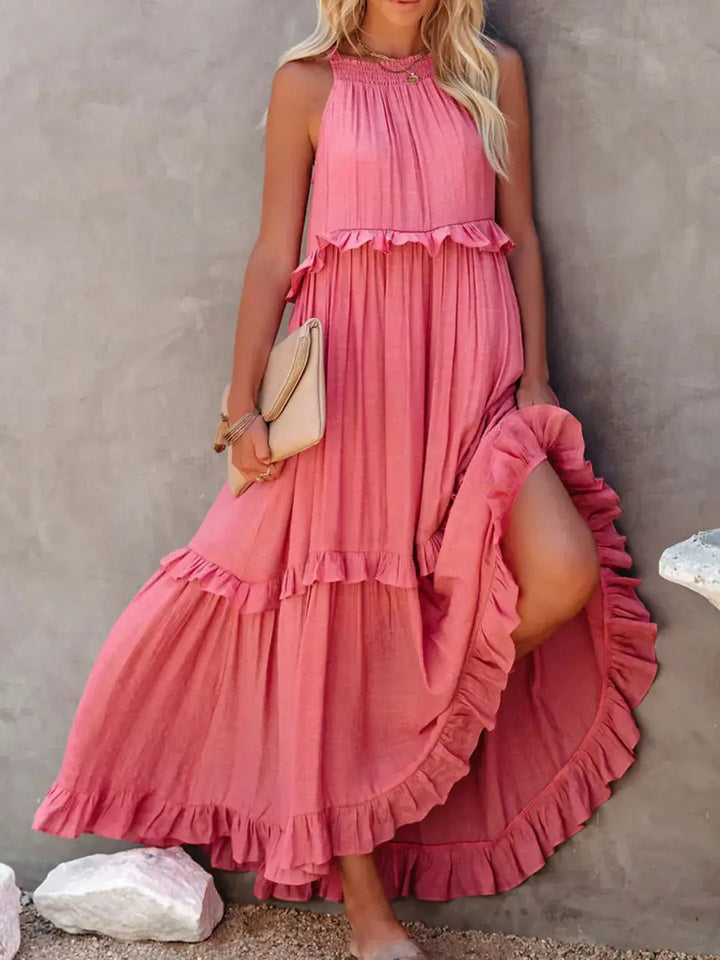 Damen Ärmelloses Maxikleid Mit Rüschen Saum