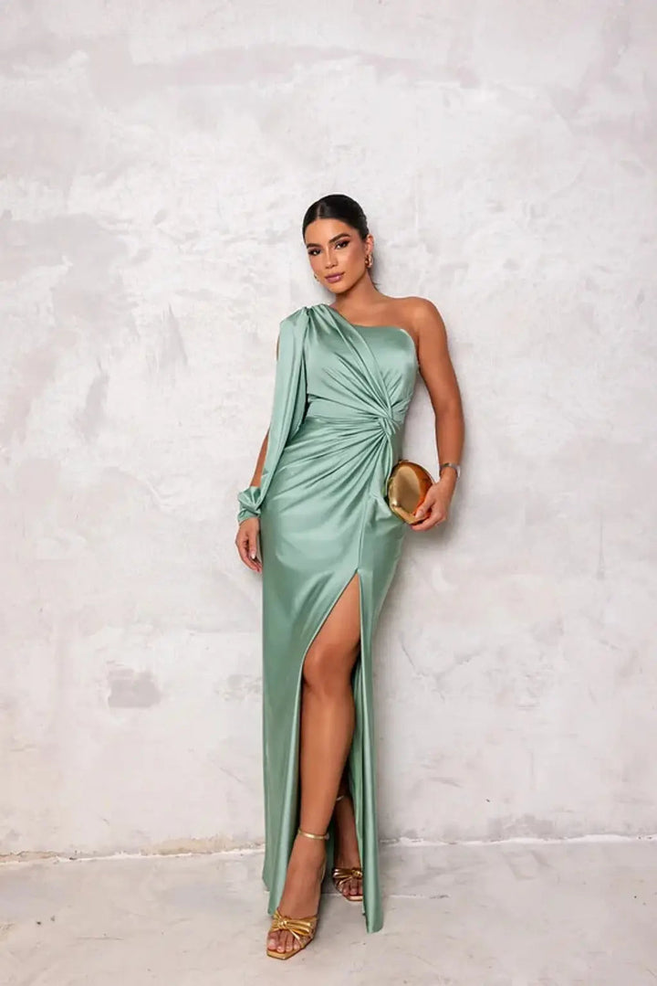 Ein Schulter Langarm Schmal Geschnittenes Maxikleid Für Damen