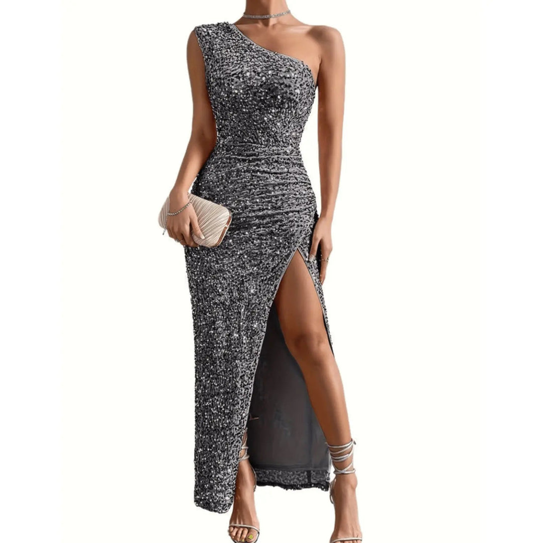 Schmal Geschnittenes Ein Schulter Pailletten Maxikleid Für Damen