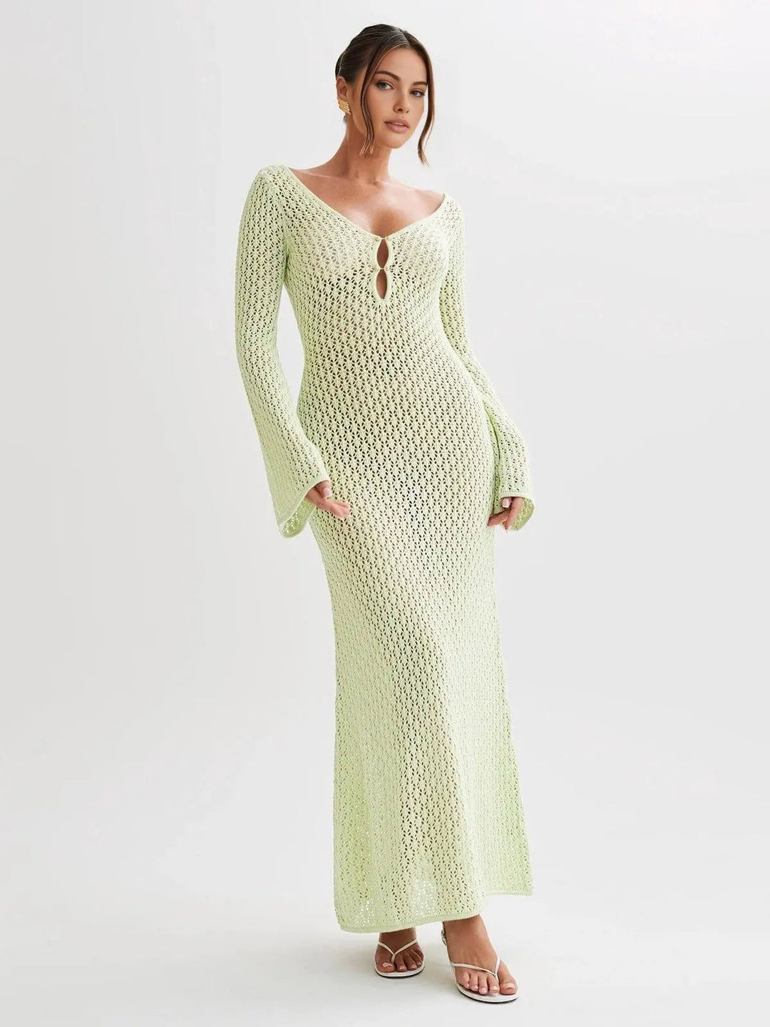 Schickes Rückenfreies Langarm Kleid In Maxilänge