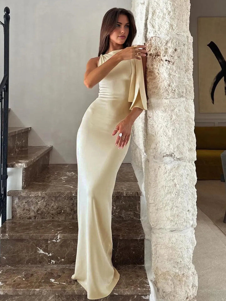 Langes Gerade Geschnittenes Kleid mit Hohem Kragen für Damen