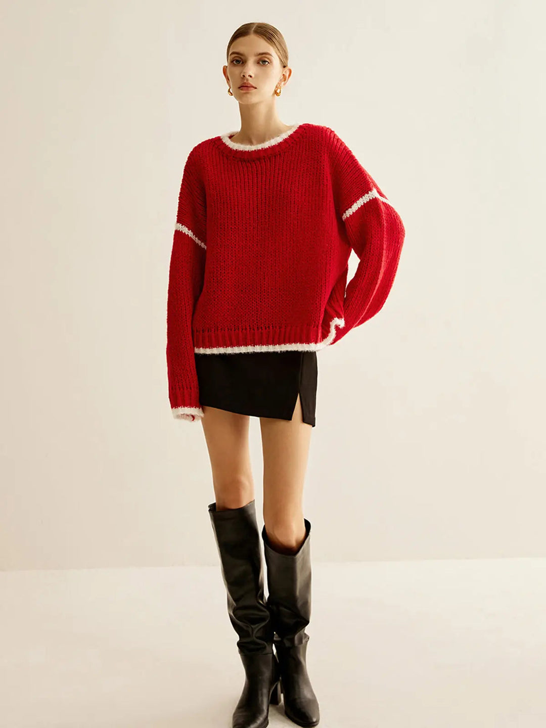 Strickpullover Mit Kontrastbesatz Perfekt Für Winter Damen
