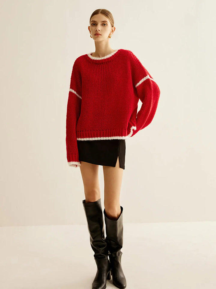 Strickpullover Mit Kontrastbesatz Perfekt Für Winter Damen