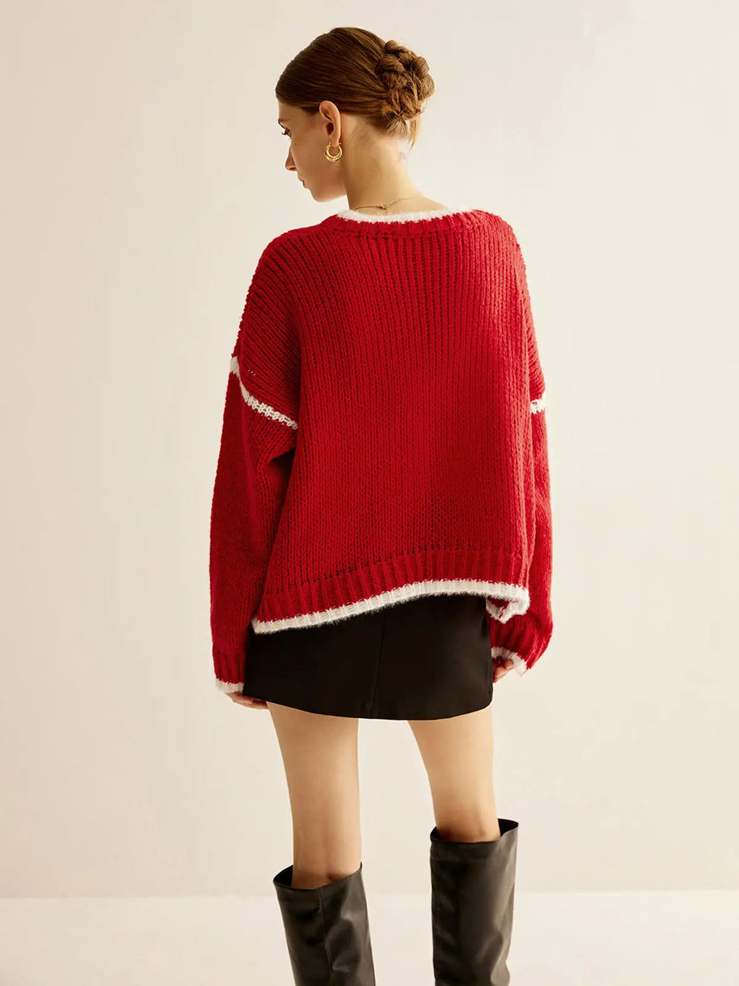 Strickpullover Mit Kontrastbesatz Perfekt Für Winter Damen