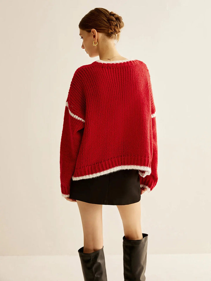 Strickpullover Mit Kontrastbesatz Perfekt Für Winter Damen