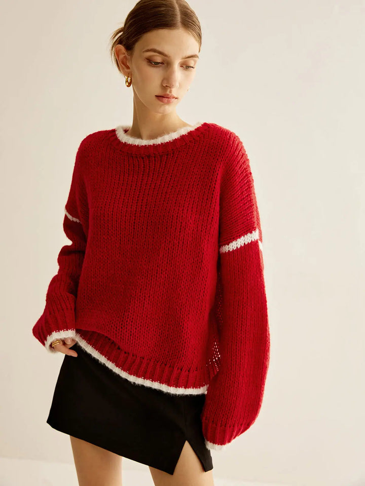 Strickpullover Mit Kontrastbesatz Perfekt Für Winter Damen