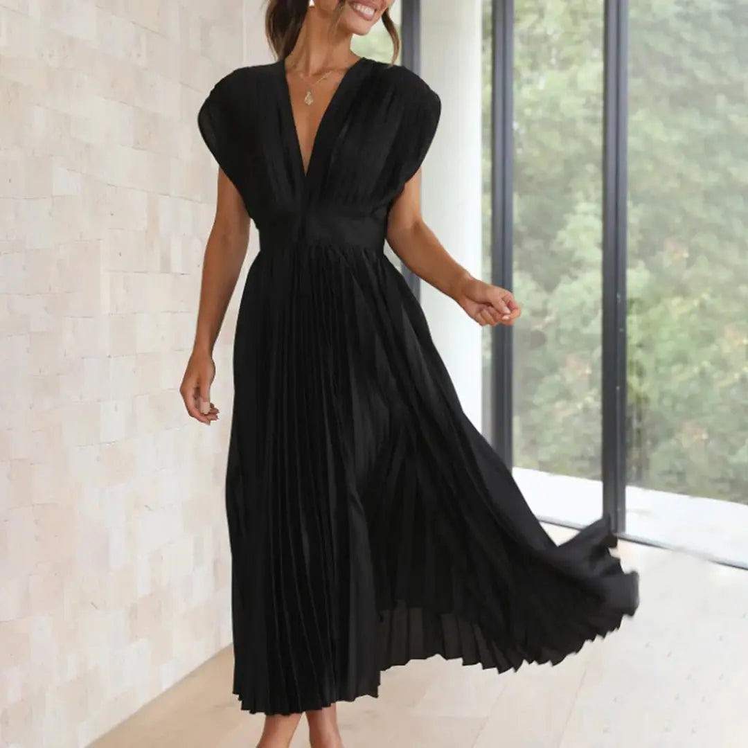 Damen Midikleid mit Plissiertem Design und Rückenbindung