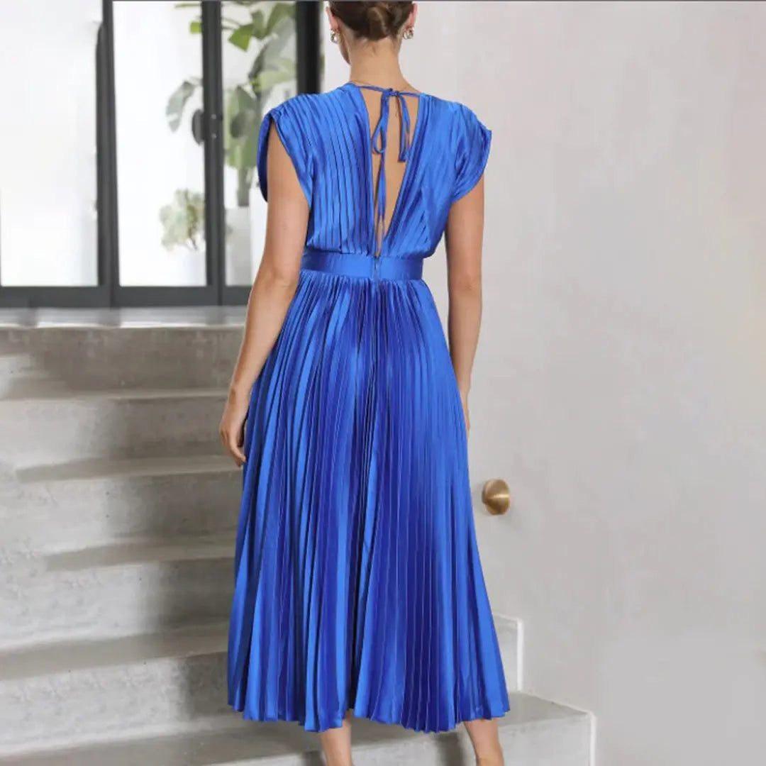 Damen Midikleid mit Plissiertem Design und Rückenbindung