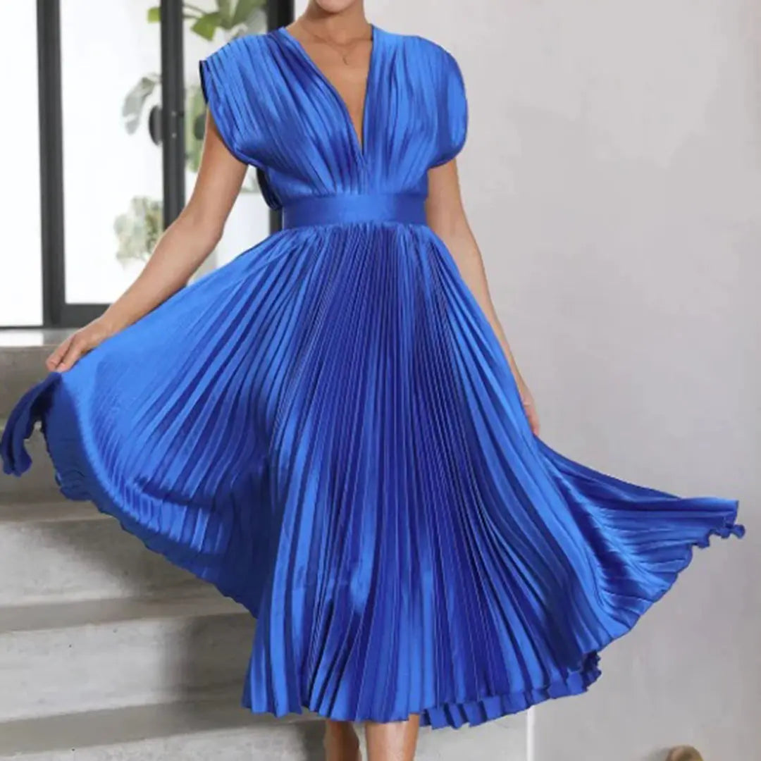 Damen Midikleid mit Plissiertem Design und Rückenbindung