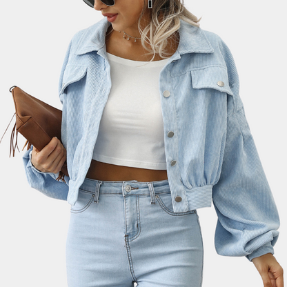 Kurz Geschnittene Cordjacke Mit Trendigen Ballonärmeln Damen Winter