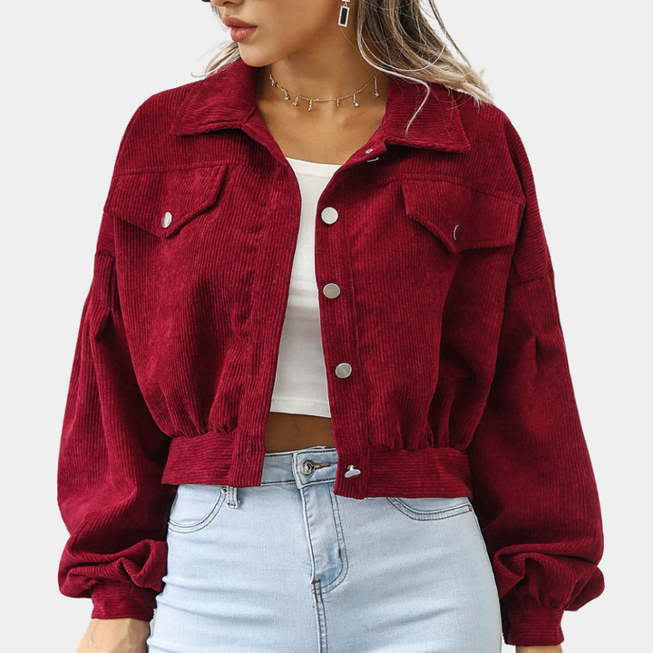 Kurz Geschnittene Cordjacke Mit Trendigen Ballonärmeln Damen