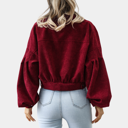Kurz Geschnittene Cordjacke Mit Trendigen Ballonärmeln Damen Winter