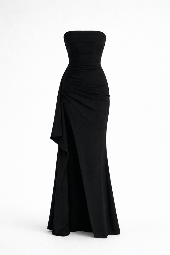 Schulterfreies Kleid mit Gerafftem Oberteil und Schlitz für Damen