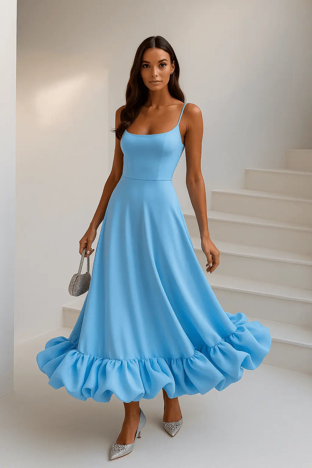 Fließendes Maxikleid mit Rüschensaum Design für Damen