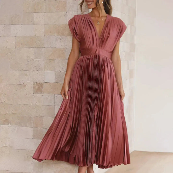 Damen Midikleid mit Plissiertem Design und Rückenbindung