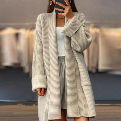 Bequeme Lange Strickjacke Mit Taschen Für Winter Damen