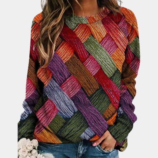 Bunter Strickpullover mit Gewebtem Muster Winter Damen