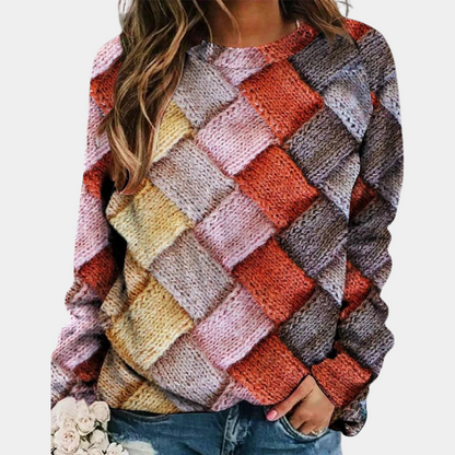 Bunter Strickpullover mit Gewebtem Muster Winter Damen