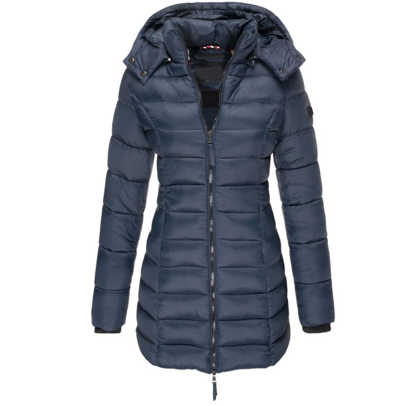 Lange Gesteppt Jacke mit Kapuze Perfekt für Winter Damen